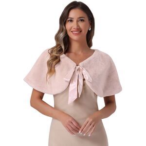 Faux Fur Shawl Wrap Stole Shrug Bow Tie Bridal Wedding Cover Up Pink